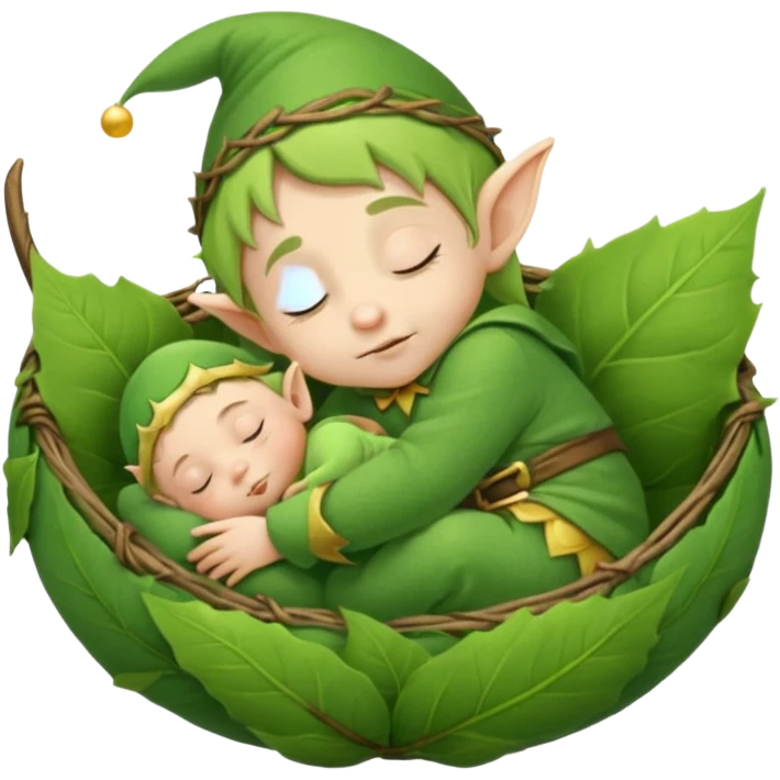 Baby elf sleeping in leaf cradle emoji
