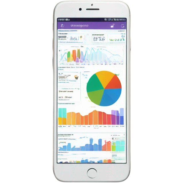 smartphone showing a website dashboard with charts emoji