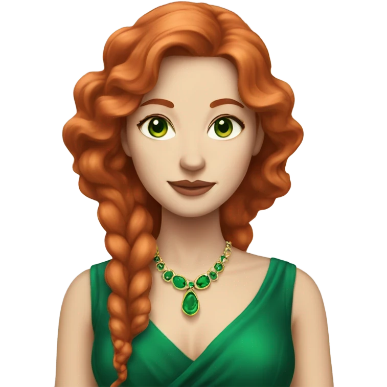 Rich woman, red long hair,  pale-skin, emerald green-eyes emoji