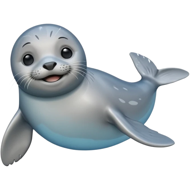 A 3D cartoon seal swimming with visible flippers, calm blue water, soft sunlight, Memoji-style realism. emoji