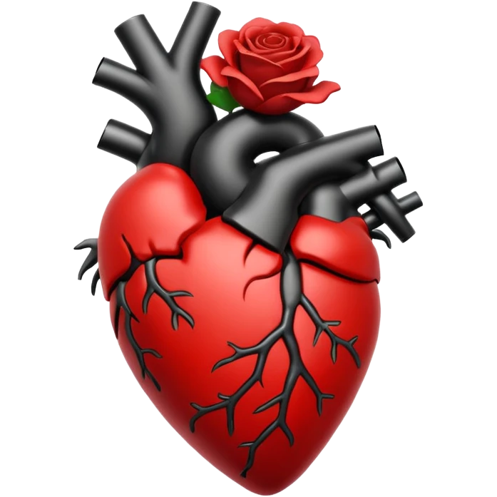 Black anatomical heart with white rose on top without leaves  emoji