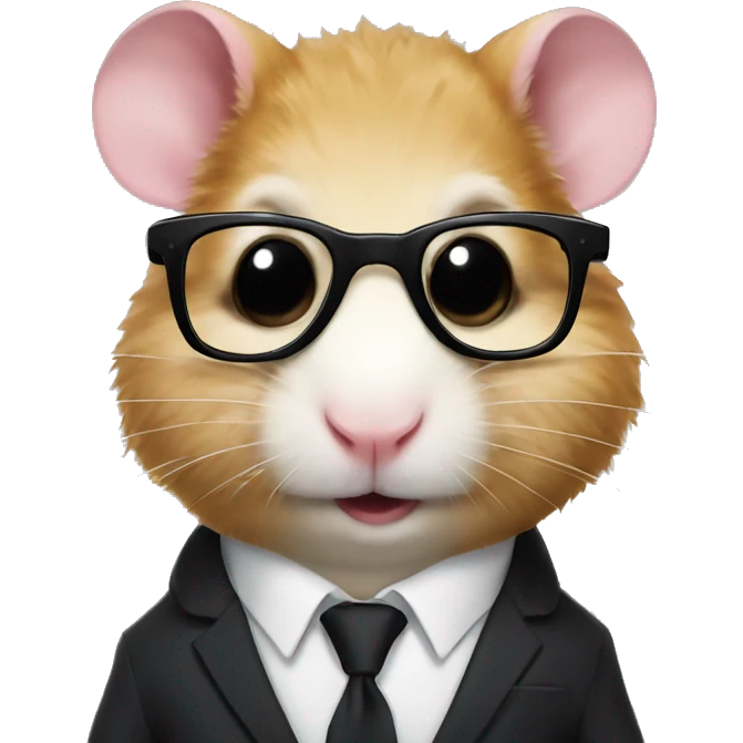 rich hamster in a suit and black glasses emoji