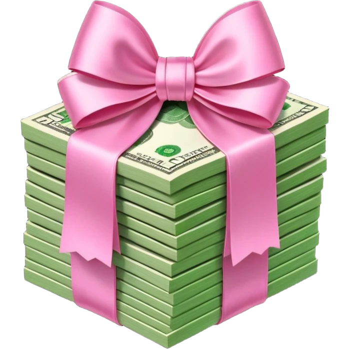 Stack of money tied with pink bow  emoji