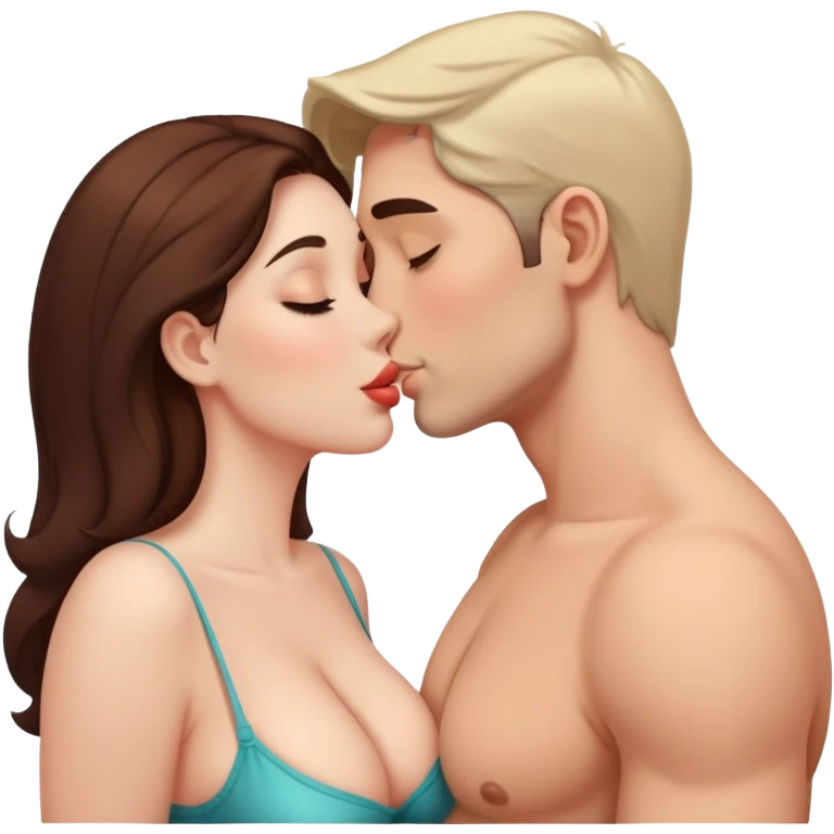 Man and woman kiss, woman have big boobs emoji
