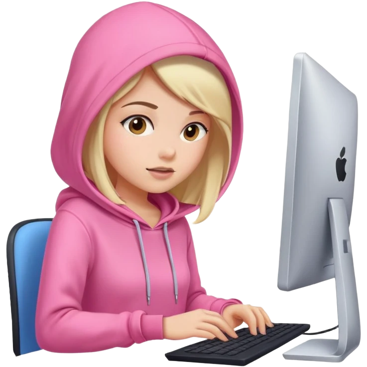 busy girl with computer in pink hoodie  emoji