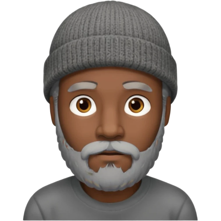 A dark-skinned man with a gray beanie, brown eyes, and a dark gray beard, wearing a calm expression. emoji
