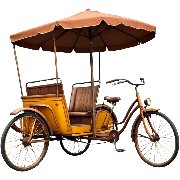 ​Cinematic Realistic Tricycle Rickshaw, depicted as a vintage manually operated vehicle featuring two front wheels and a single rear wheel, rendered with detailed rustic textures, vibrant colors, and dynamic urban lighting that captures its unique design and cultural charm, emoji