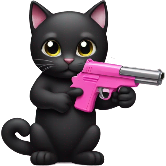 black cat holding pink gun emoji