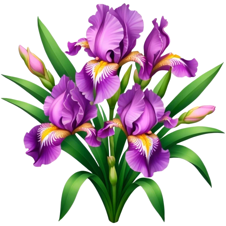 big bouquet Pink Iris, luxuriant, leaf, bud emoji