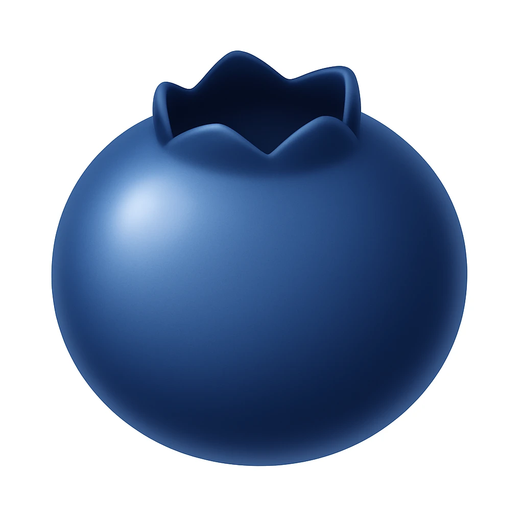 Create a blueberry emoji exactly like the reference image in iOS emoji style. Match the same shape, color, and details with a smooth and shiny appearance. emoji