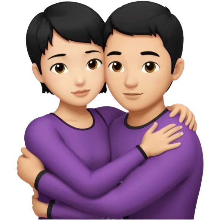 buff Asian Man black hair hugging girl with black pixie cut  emoji