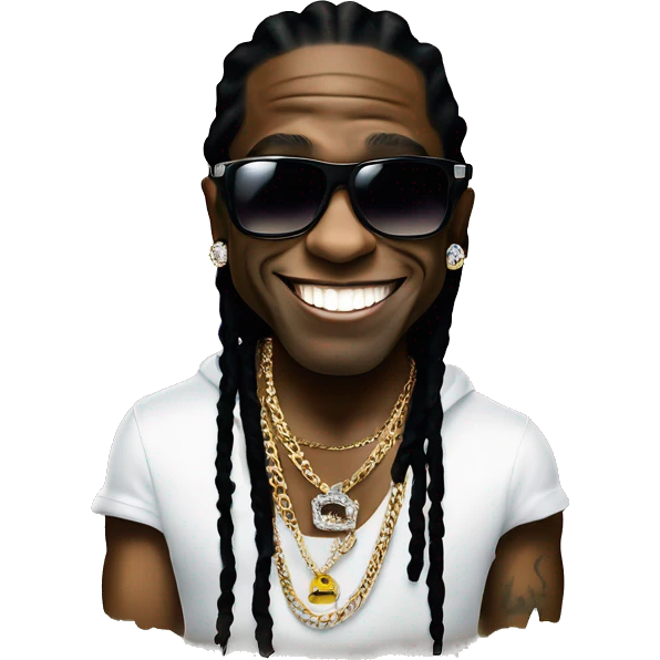Lil Wayne:

A laid-back icon with oversized shades, layered chains, tattoos, and a diamond-studded grill, often flashing a big, expressive smile. Cool, confident, and effortlessly stylish. emoji
