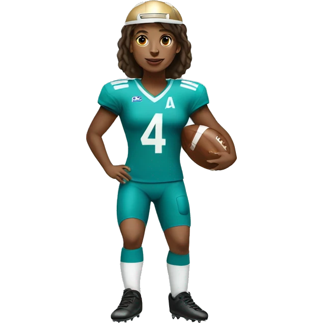 A Football Player women with number 4 with a crown and a Ball under her foot   emoji