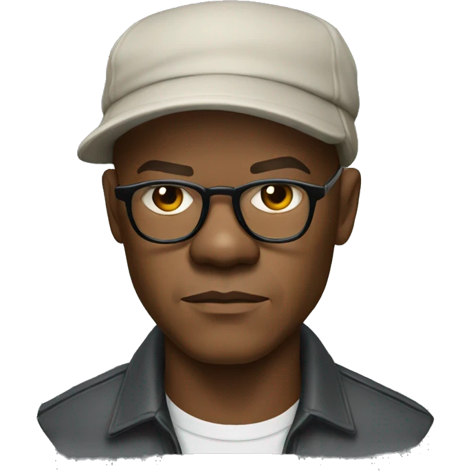bald samuel l jackson serious wearing shirt and backwards Kangol emoji