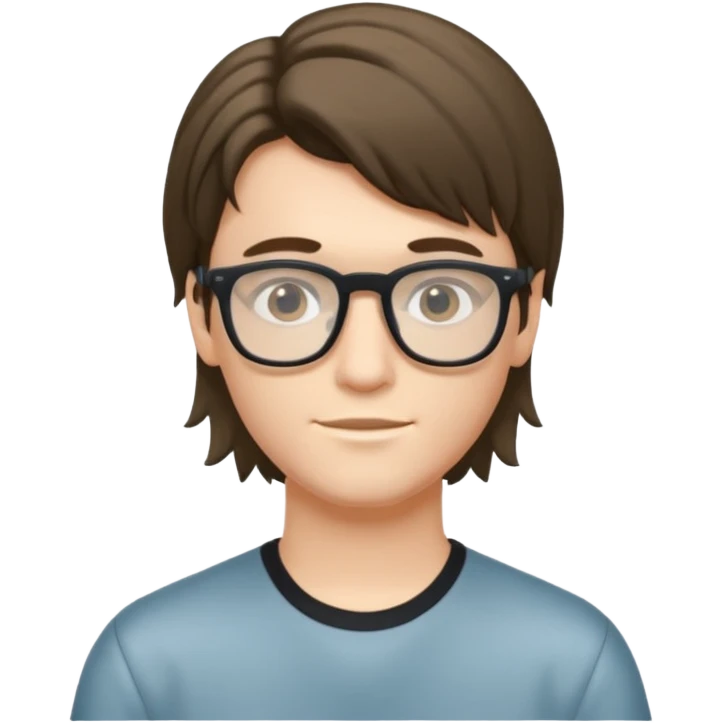 Beautiful thin boy, fair skin, glasses, and a mullet hairstyle  emoji