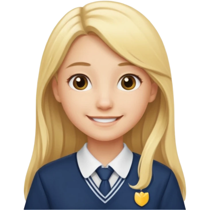 haz una chica rubia poniendose un uniforme de colegio de pelo un poco largo emoji