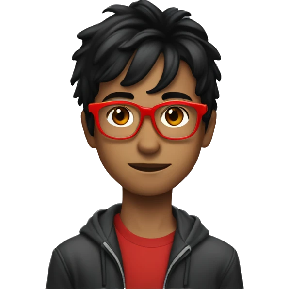 Anirudh, black, black hair, red glasses, scar on forehead, 12 years old emoji