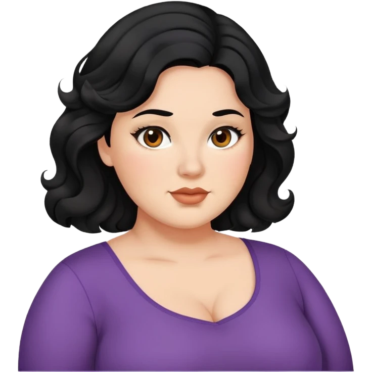 Plus size black medium length wavy hair brown eyes fair skin emoji