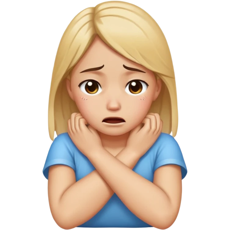 Girl with arms crossed over neck crying emoji