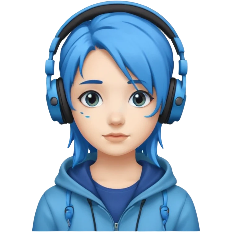blue haired earringed heaphone wearing girl emoji
