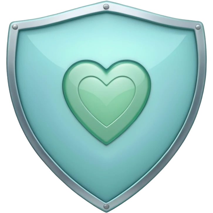 Simple shield icon with a small heart in the center, pastel blue and green, symbolizing protection from stress. emoji