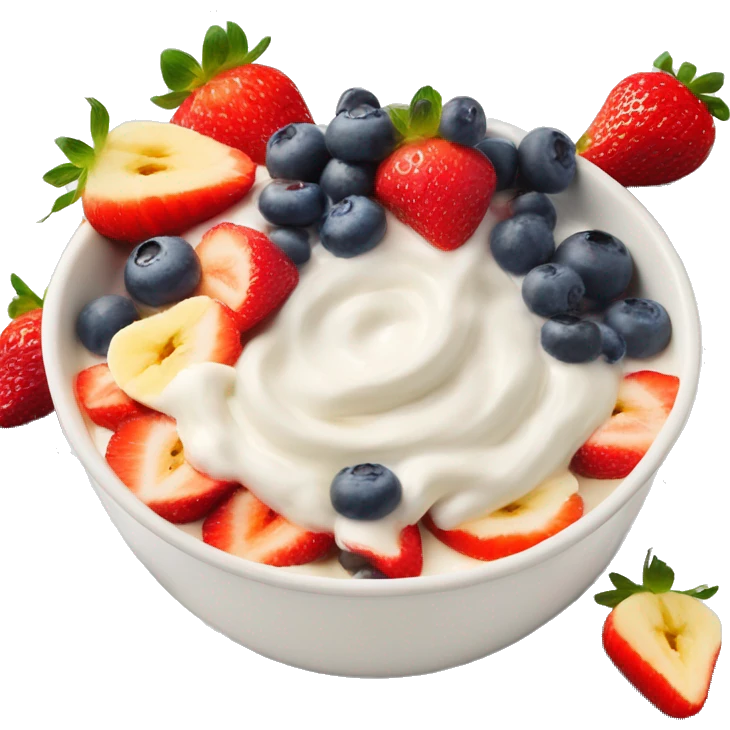 Yogurt bowl with strawberries bananas blueberries and honey drizzled on top emoji