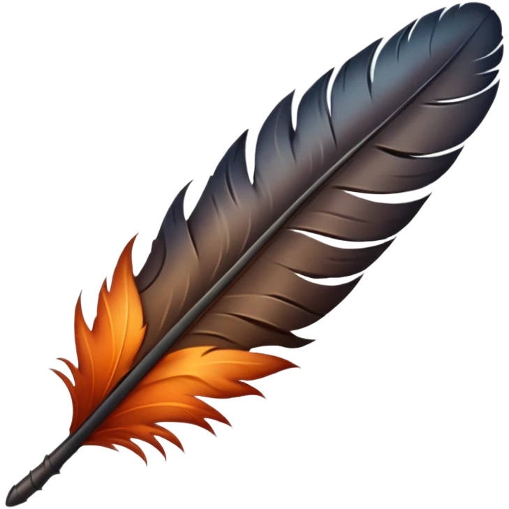 iOS emoji, dark fantasy feather, burned edges, ember glow, soft shadow, minimal emoji