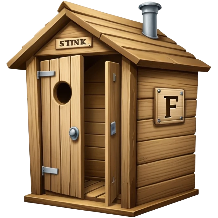 A trophy in the shape of an outhouse there are at he base “I stink at FF” emoji