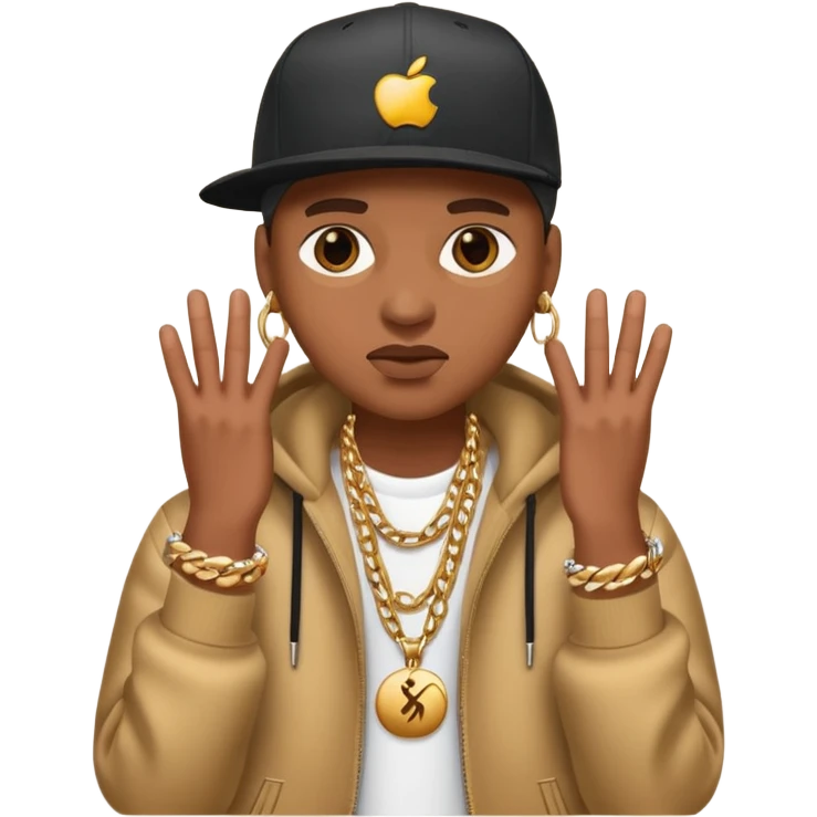 apple emoji styled as rapper FlakoSteppn with hip hop fashion, jewelry, confident expression emoji