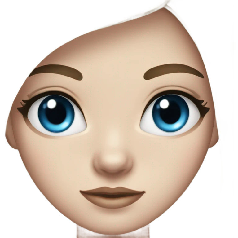 pale girl with long dark brown hair arched eyebrows, cat eye lashes and blue eyes emoji