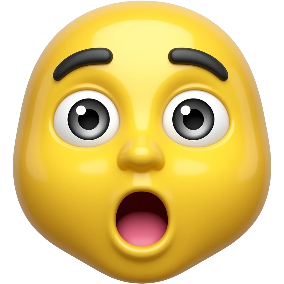 A 3D render emoji with a surprise expression—wide open mouth and raised eyebrows—with black and white spiral loops spinning in both eyes. Glossy yellow texture." emoji
