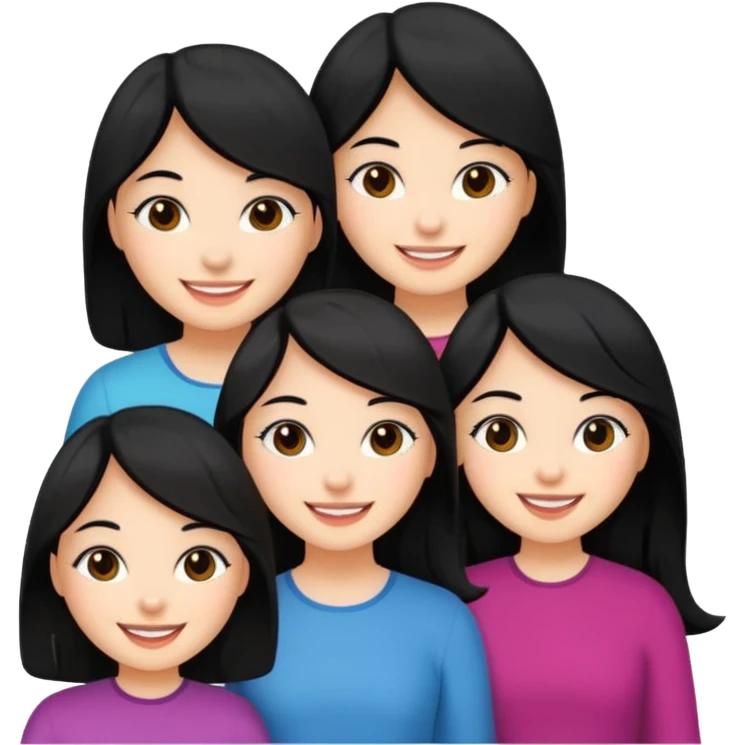Five fair-skinned girls with black hair emoji