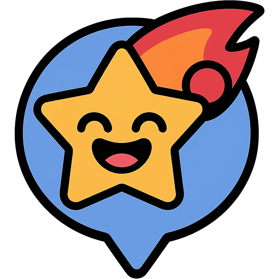 Brawl Stars pin featuring the Meteoric Fame icon, bold outlines, vibrant colors, playful expressive look emoji