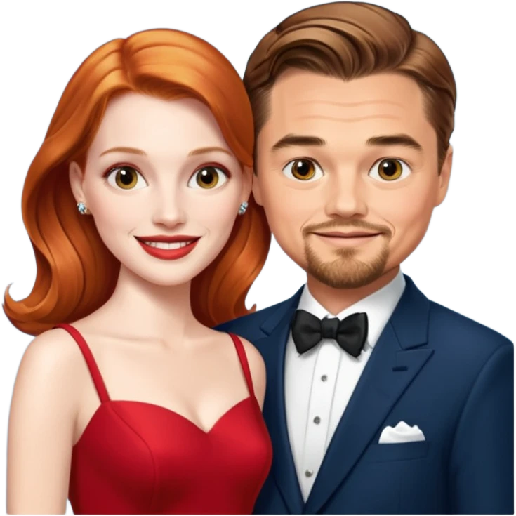 leonardo di caprio and Jessica Chastain in a red dress emoji