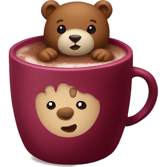 Baby bear inside of a cup of hot cocoa. Burgundy colored cup.  emoji