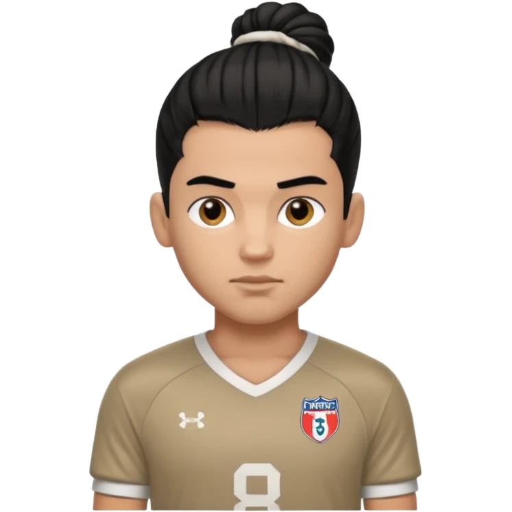 a pretty male bratz footballer. black hair tied in a manbun. light brown skin emoji
