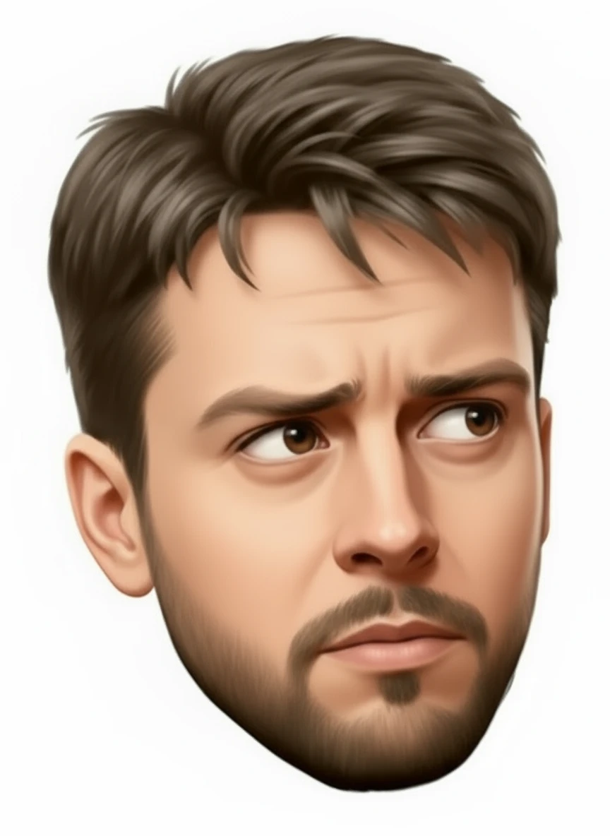 нарисуй этого человека в такой же позе, чтобы он смотрел глазами  на 45 градусов вниз, без фона emoji