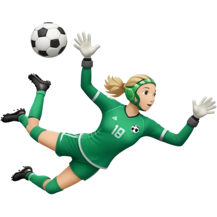 make a girl goalie diving through the air with a soccer ball in her hands emoji