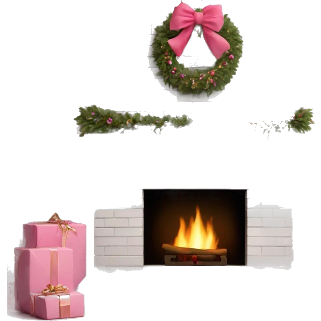 White brick fireplace pink Christmas decor emoji