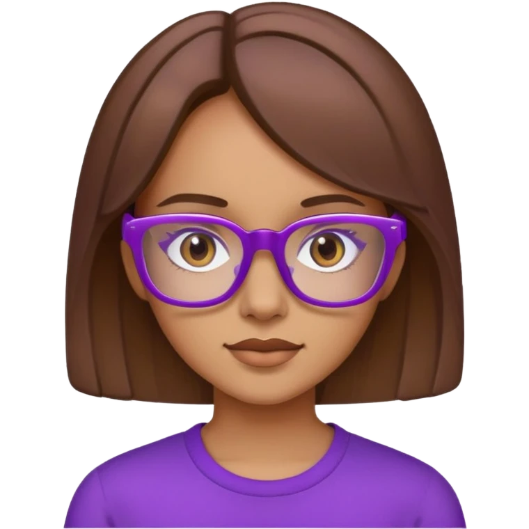 a girl with brown hair and medium-light skin tone with square purple glasses emoji