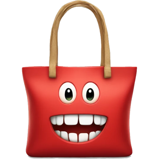 red shop bag whit a teeth  emoji