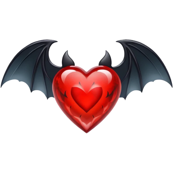 crystal red heart with black bat wings emoji