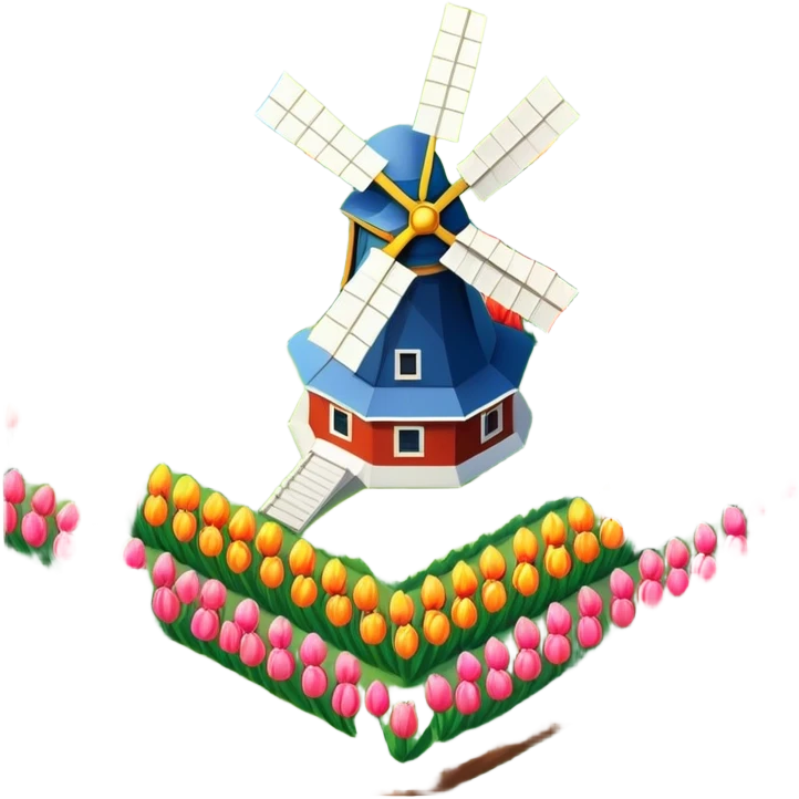 Isometric Dutch tulip field with windmill emoji