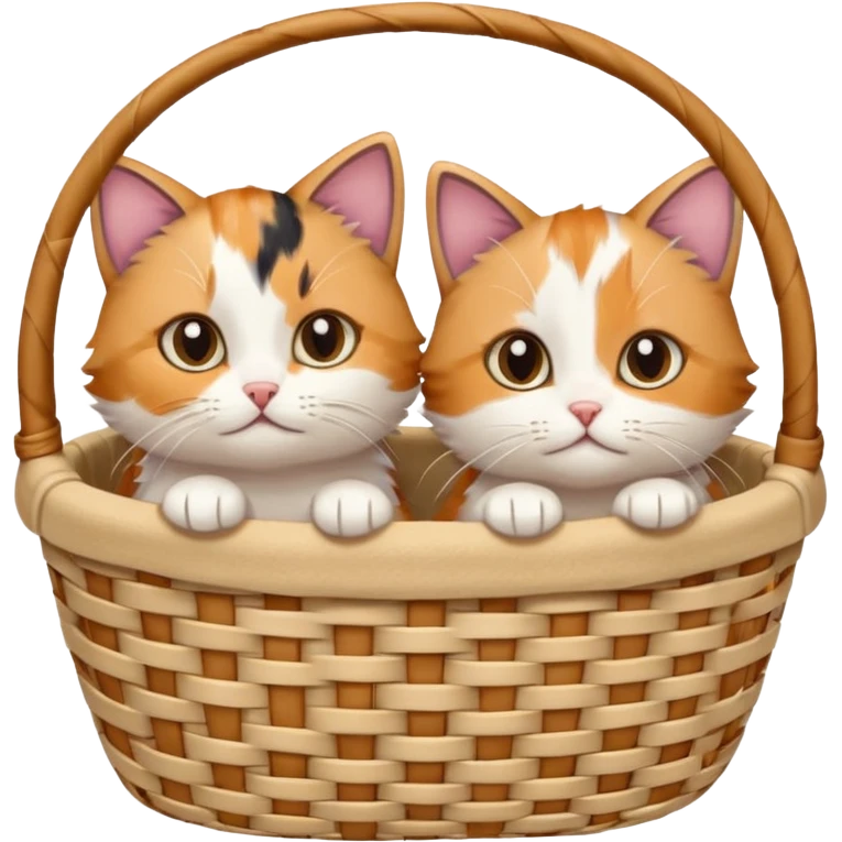 A pair of tiny cats peeking out of a soft-lined basket. emoji