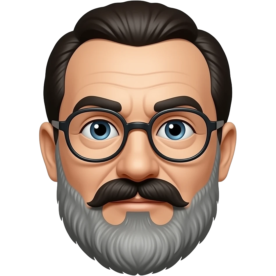 Groucho Marx but with medium length gray beard, glasses, no shoulders, head only, 35 years old emoji