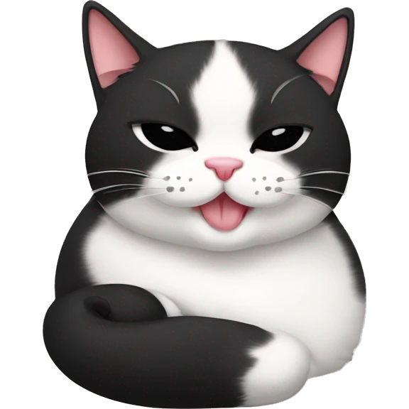 Tuxedo Cat asleep with tongue out emoji