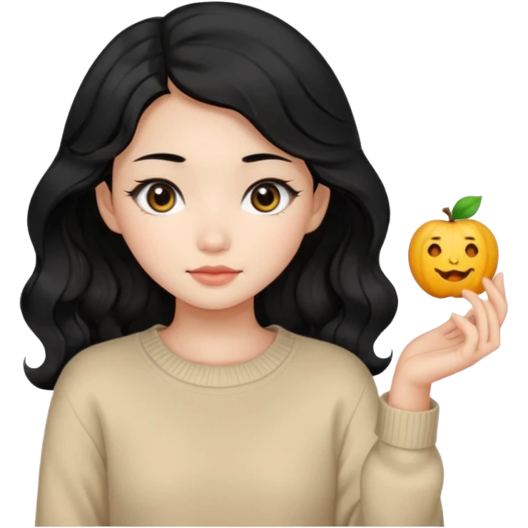 Beautiful girl,Black hair, wavy long hair,Black eyes,Chinese, beige sweater  emoji