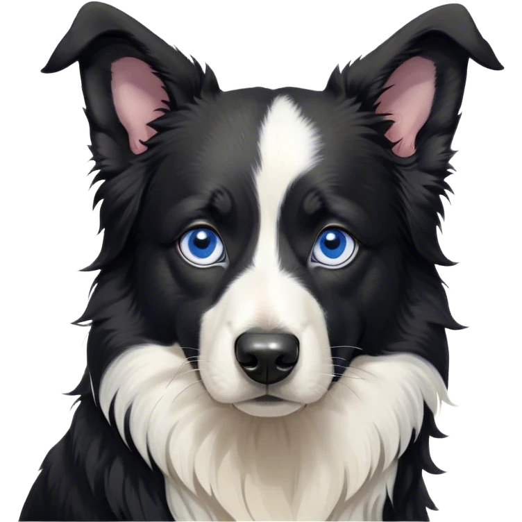 Cinematic Meme-Worthy Grumpy Border Collie Portrait Emoji, Head held high but eyes filled with dramatic disappointment, smooth black and white fur with a deeply furrowed brow forming an unmistakable scowl, floppy ears slightly angled back in disapproval, piercing blue eyes glaring with pure exasperation, Simplified yet hilariously over-exaggerated features, highly detailed, glowing with an aura of supreme annoyance, high shine, exhausted yet judgmental, stylized with an almost regal pettiness, bright but brooding, soft glowing outline, capturing the essence of a herder that has seen it all and is thoroughly unimpressed, so meme-worthy it feels like it could instantly become the next viral sensation of grumpiness! emoji