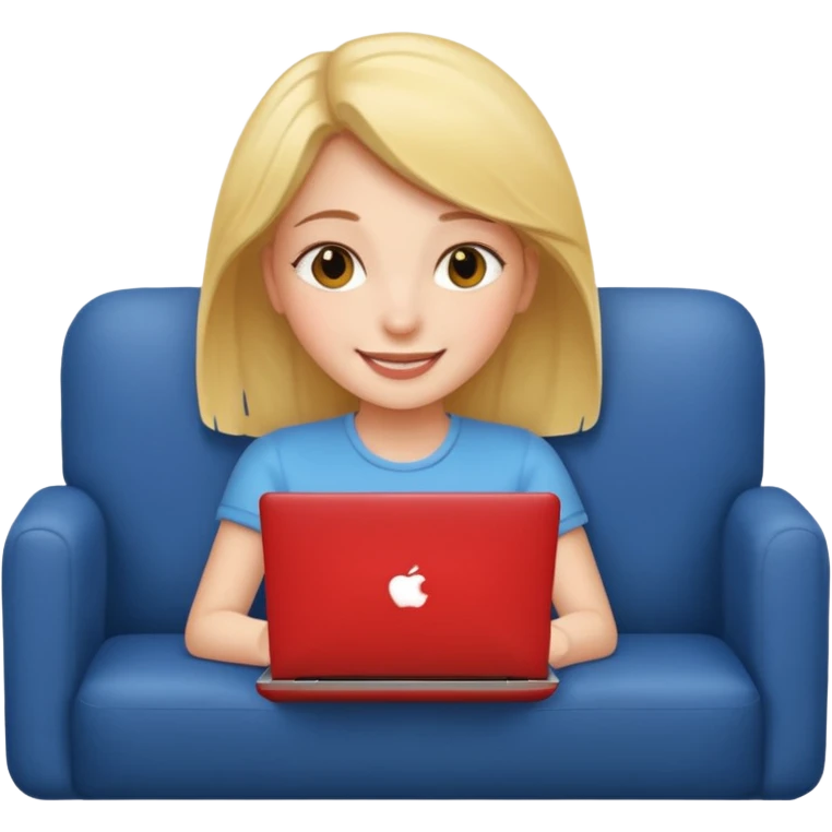 A girl is working with a laptop while lying on the sofa emoji
