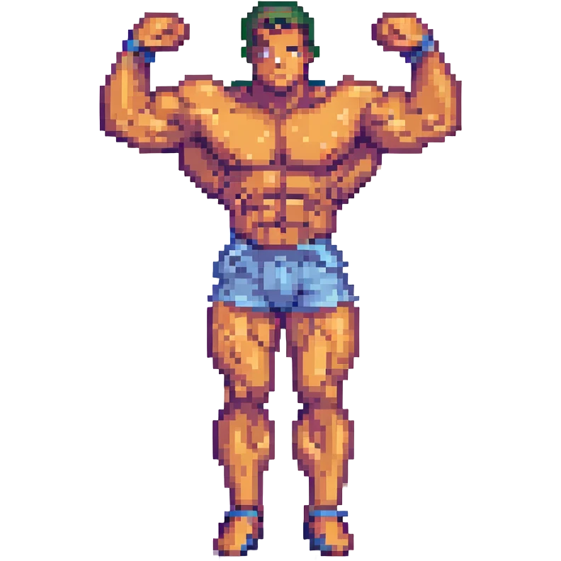 a bodybuilder flexing, pixel art style emoji